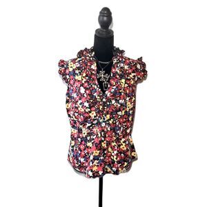 Susie Rose Floral Ruffle Blouse Sleeveless Button Down Women’s Top Size L